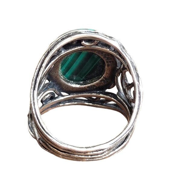 Vintage Malachite PZ Israel Sterling Statement Ring Sz 7.5 Mens‎ Womens - Picture 5 of 7